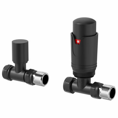 RadiLux Straight Black Thermostatic Radiator Valve Heated Towel Rail ...