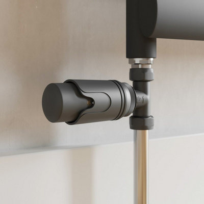 RadiLux Straight Thermostatic TRV Radiator Valve Lockshield Anthracite Pack 15mm