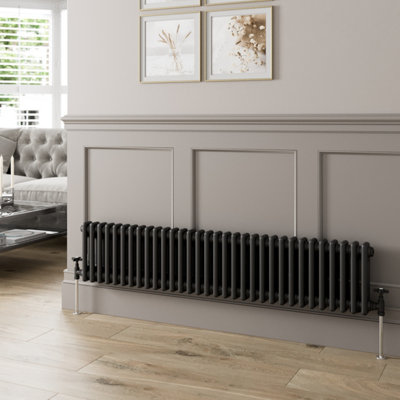 RadiLux Traditional Colosseum Horizontal Double Bar Column Radiator 300x1460mm Black