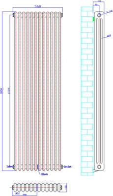 RADILUX TRADITIONAL COLOSSEUM RADIATOR VERTICAL TRIPLE BAR RAD COLUMN ...