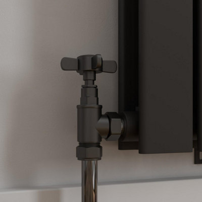 RadiLux Traditional Crosshead Angled Heated Towel Rail Radiator Valves Pair Black