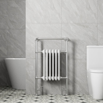 RadiLux Traditional Victorian Bathroom Heated Towel Rail Radiator White/Chrome 952x568mm