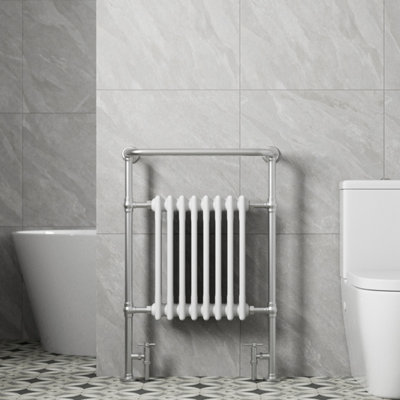 RadiLux Traditional Victorian Bathroom Heated Towel Rail Radiator White/Chrome 952x659mm