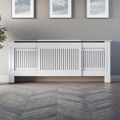 RadiLux White Radiator Cover Wall Rad Cabinet Adjustable MDF Wood Vertical Style Modern