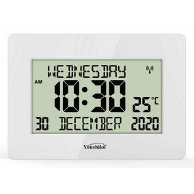 Radio Controlled LCD Wall Clock (Official UK) w/ Auto Set Up, Day/Date/Month. Ideal for Dementia & Alzheimer's. Silent & Large.