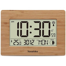 Radio Controlled LCD Wall Mountable and Desk Clock ( Bamboo Wood Panel   )
