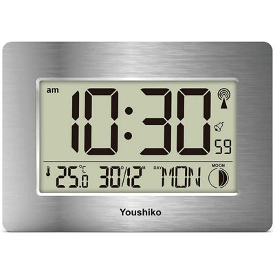 Radio Controlled LCD Wall Mountable and Desk Clock ( Silver ) - 1