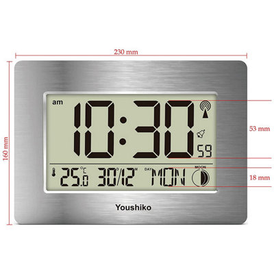 Radio Controlled LCD Wall Mountable and Desk Clock ( Silver )