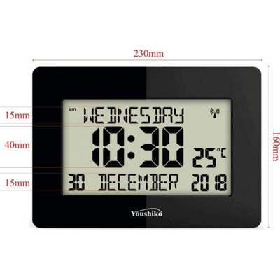 Radio Controlled Silent Large LCD Wall Clock (Official UK Version) Auto Set Up - 3