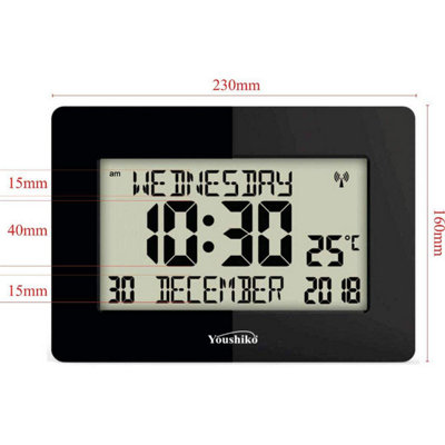 Radio Controlled Silent Large LCD Wall Clock (Official UK Version) Auto Set Up