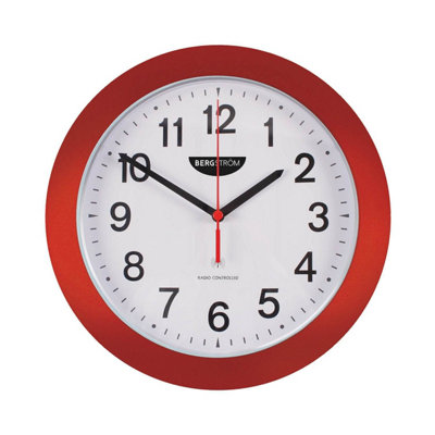 Radio Controlled Wall Clock in Red with Easy-Read Numbers, Analogue ...