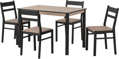 Radley Dining Set in Black and Oak 4 Chairs with Oat Fabric Seats