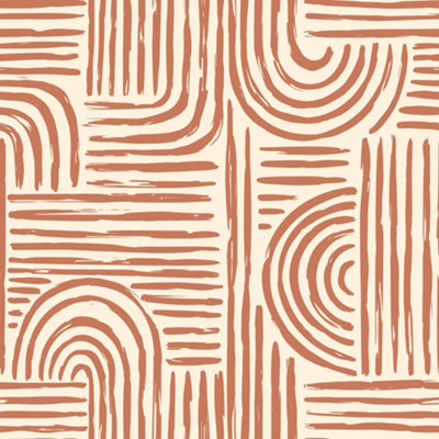 Raffia Curves Wallpaper in Terracotta on Cream