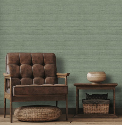 Raffia Texture Green Wallpaper