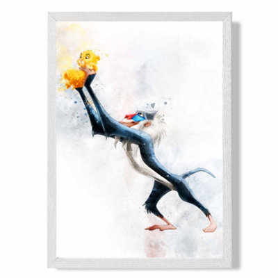 Rafiki Watercolour Lion King Art Print with White Frame SIZE: A4