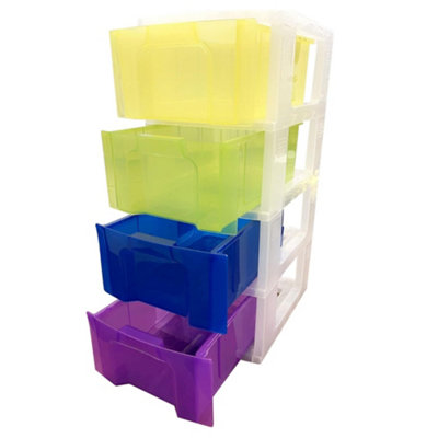 Rainbow Coloured 4 x 12 Litre Plastic Modular Storage Tower Units For Home, Office, Schools & Nurseries