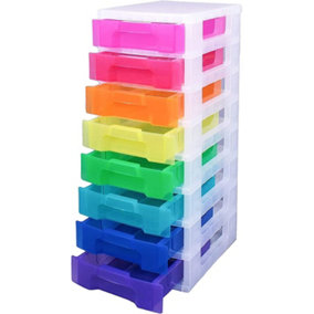 Rainbow Coloured 8 x 9.5 Litre Plastic Modular Storage Tower Units For Home, Office, Schools & Nurseries