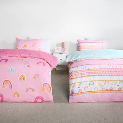 Rainbow Duvet Cover Set 2 Pack Reversible Kids Bedding, Multi - Junior