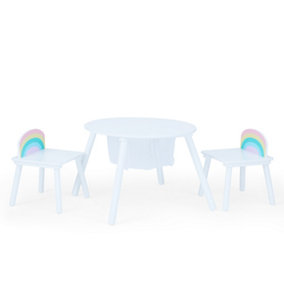 Rainbow Fishnet Play Table and Chairs Kids Furniture - L82 x W82 x H43 cm - White