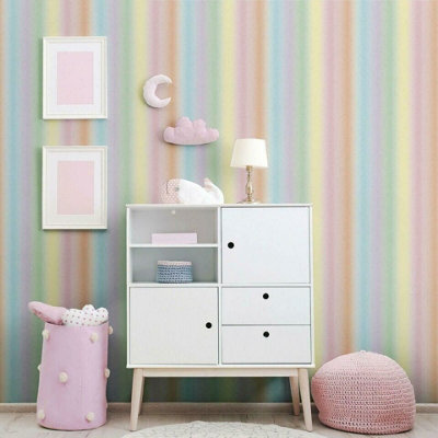 Rainbow Multi Coloured Wallpaper Striped Kids Pink Yellow Red Blue Arthouse Boho
