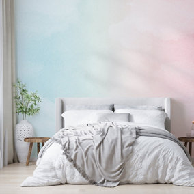 Rainbow Pink & Green Watercolour Gradient Wallpaper Mural - Peel & Stick Wallpaper - Size Large (500 x 265 cm)