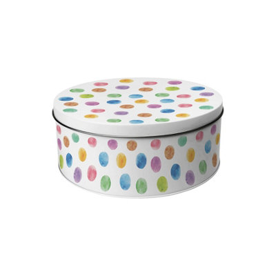 RAINBOW POLKA DOTS SMALL CAKE TIN - COLOURFUL HOMEWARE GIFTS ROUND ...