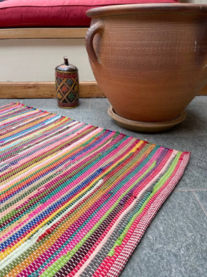 RAINBOW Rug Outdoor and Indoor Flat Weave Style - L180 x W270 - Multicolour