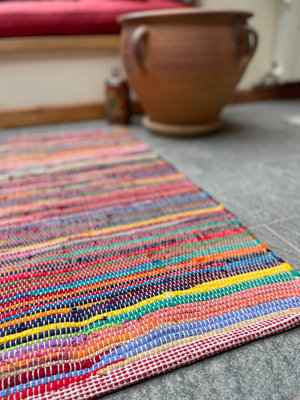 RAINBOW Rug Outdoor and Indoor Flat Weave Style - L75 x W240 - Multicolour