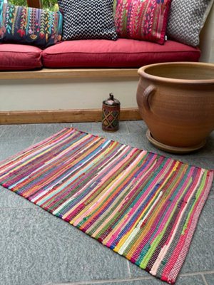 RAINBOW Rug Outdoor and Indoor Multicolour Flat Weave Style 120 cm x 300 cm