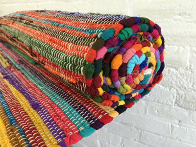 RAINBOW Rug Outdoor and Indoor Multicolour Flat Weave Style 120 cm x 300 cm