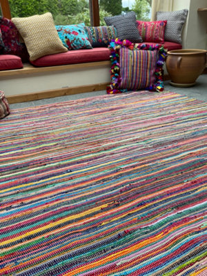 RAINBOW Rug Outdoor and Indoor Multicolour Flat Weave Style 120 cm x 300 cm