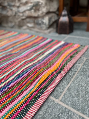 RAINBOW Rug Outdoor and Indoor Multicolour Flat Weave Style 150 cm x 150 cm