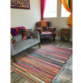 RAINBOW Rug Outdoor and Indoor Multicolour Flat Weave Style 150 cm x 300 cm