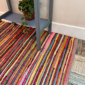 RAINBOW Rug Outdoor and Indoor Multicolour Flat Weave Style 200 cm x 200 cm
