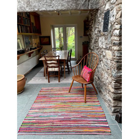 Festival Recycled Cotton Blend Rag Rug in Varied Colourways Indoor