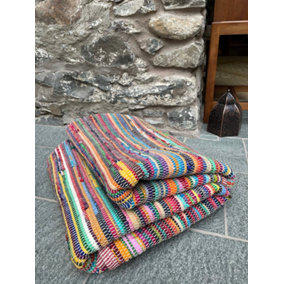 RAINBOW Rug Outdoor and Indoor Multicolour Flat Weave Style 250 cm x 250 cm