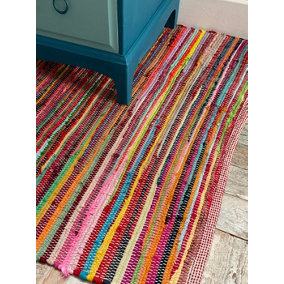 RAINBOW Rug Outdoor and Indoor Multicolour Flat Weave Style 50 cm x 80 cm