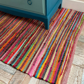 RAINBOW Rug Outdoor and Indoor Multicolour Flat Weave Style 60 cm x 200 cm