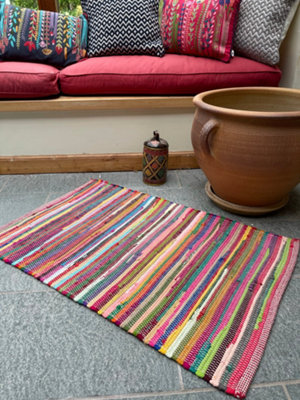 RAINBOW Rug Outdoor and Indoor Multicolour Flat Weave Style 70 cm x 140 cm