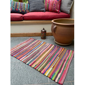 RAINBOW Rug Outdoor and Indoor Multicolour Flat Weave Style 70 cm x 140 cm