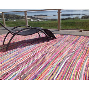 RAINBOW Rug Outdoor and Indoor Multicolour Flat Weave Style 75 cm x 240 cm