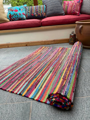 RAINBOW Rug Outdoor and Indoor Multicolour Flat Weave Style 90 cm x 150 cm
