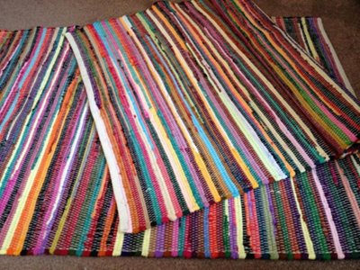 RAINBOW Rug Outdoor and Indoor Multicolour Flat Weave Style 90 cm x 300 cm