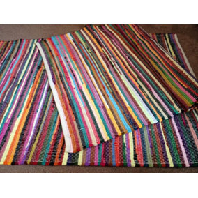 RAINBOW Rug Outdoor and Indoor Multicolour Flat Weave Style 90 cm x 300 cm