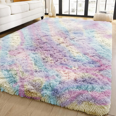 Rainbow Shaggy Fluffy Non Slip Rug Indoor/Outdoor Area Carpet 120X170 cm