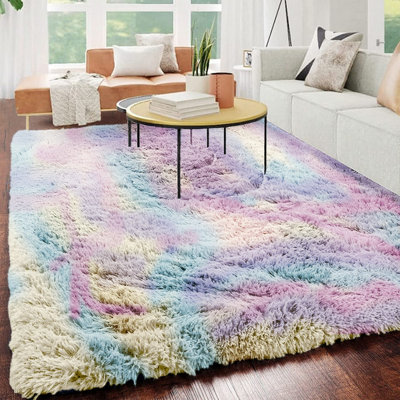 Rainbow Shaggy Fluffy Non Slip Rug Indoor/Outdoor Area Carpet 120X170 cm
