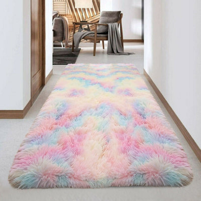 Rainbow Shaggy Rugs Bedroom Living Room Kitchen Hallway Runner Rug Extra Large Super Soft Carpet 80x300 cm