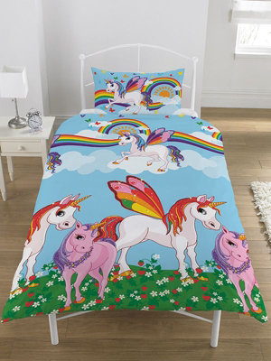 Rainbow Unicorns Single Duvet Cover and Pillowcase Set