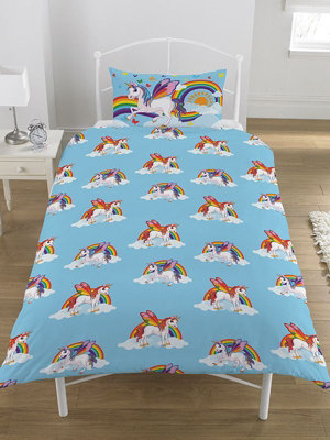Rainbow Unicorns Single Duvet Cover and Pillowcase Set