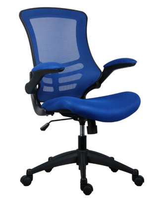 Rainbow Zebra Blue Mesh Office Chair with Black Base and Folding Armrests